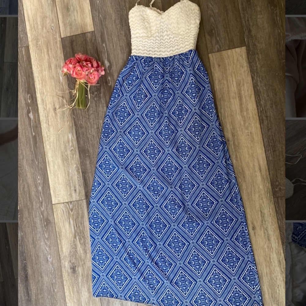 Blue and white maxi summer dress